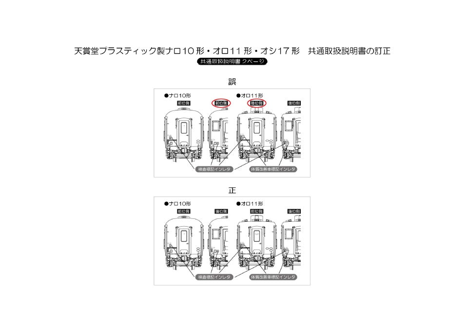 プラスティック製「ナロ10形・オロ11形・オシ17形」共通取扱説明書の訂正について